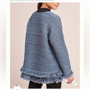 NWT Current /Elliot Cable Fringe Cardigan Sweater Size 3 Large Indigo Blue Boho